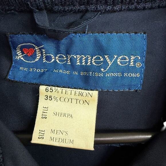 Vtg Obermeyer Anorak Sherpa Blue Jacket Red Striped Men's Medium Outdoors Preppy - Picture 2 of 9